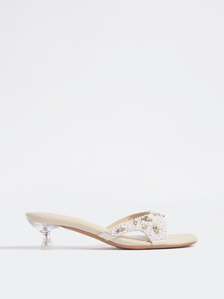 LUNA BLU Ivory Pearl Embellished Sandals