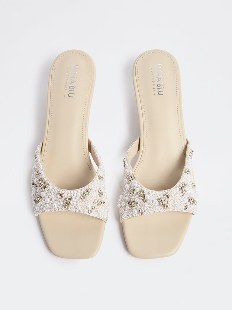 LUNA BLU Ivory Pearl Embellished Sandals