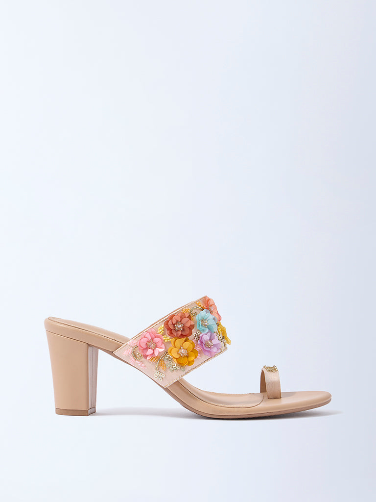 LUNA BLU Multicolour Floral Kolhapuri Sandals