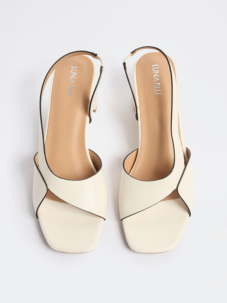 LUNA BLU White Asymmetric Block-Heel Sandals