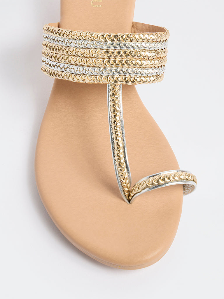 LUNA BLU Gold Braided Kolhapuri Sandals