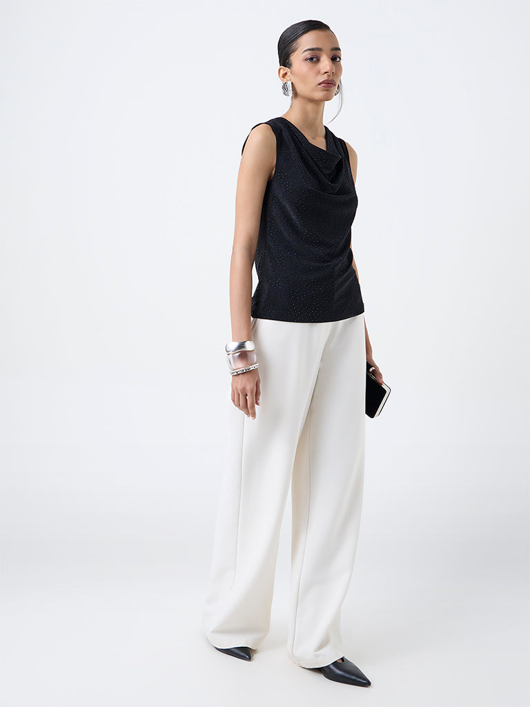 Wardrobe Black Shimmer Detailed Cowl-Neck Top