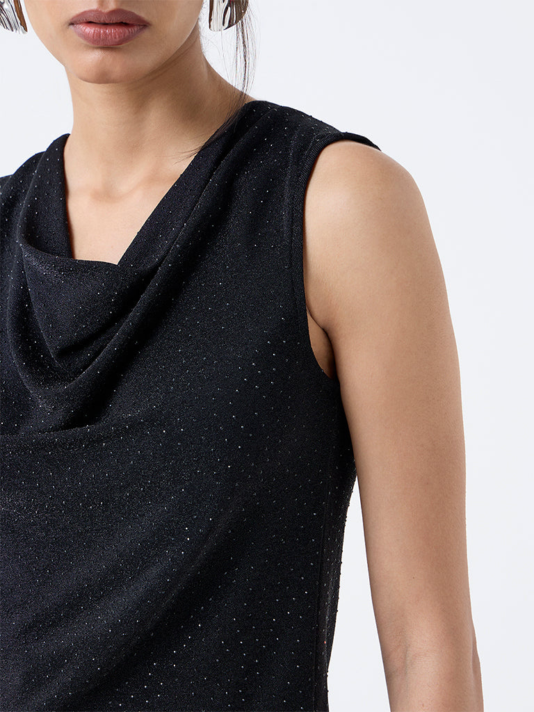 Wardrobe Black Shimmer Detailed Cowl-Neck Top