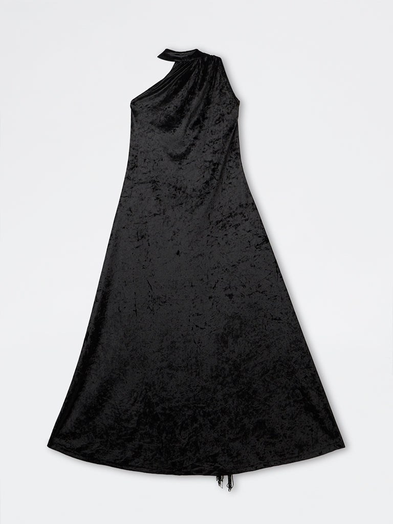 Wardrobe Black Velvet A-Line Dress