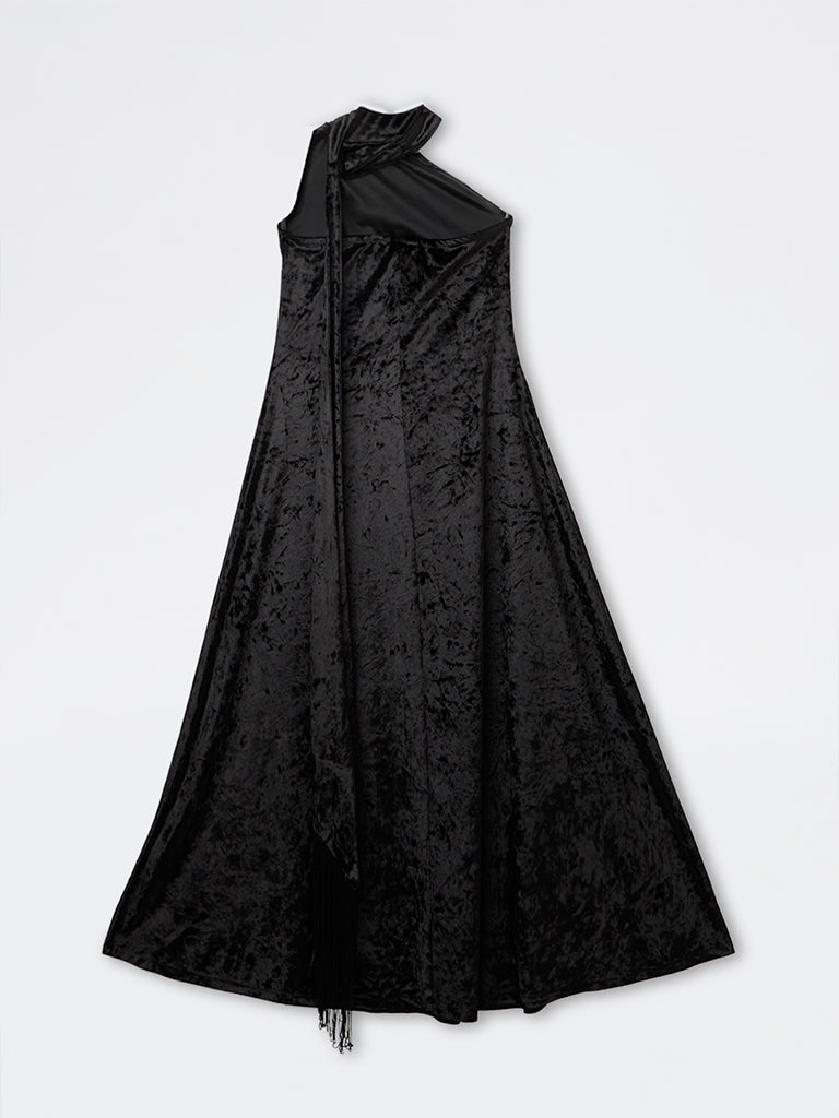 Wardrobe Black Velvet A-Line Dress