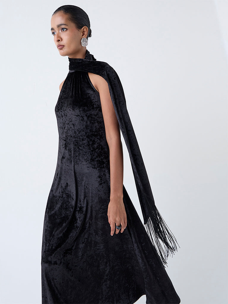 Wardrobe Black Velvet A-Line Dress