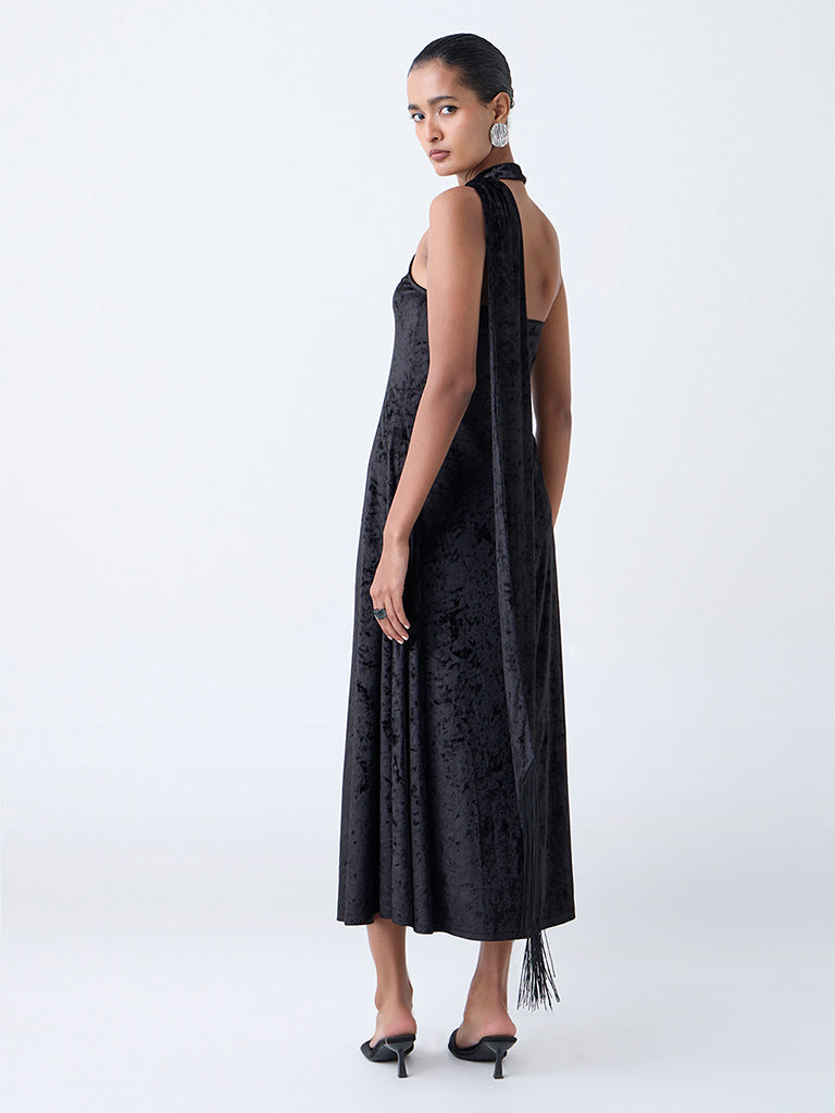 Wardrobe Black Velvet A-Line Dress