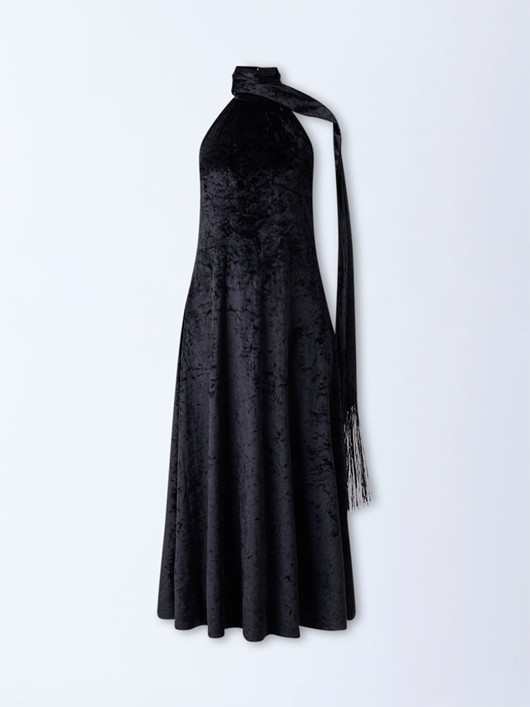 Wardrobe Black Velvet A-Line Dress