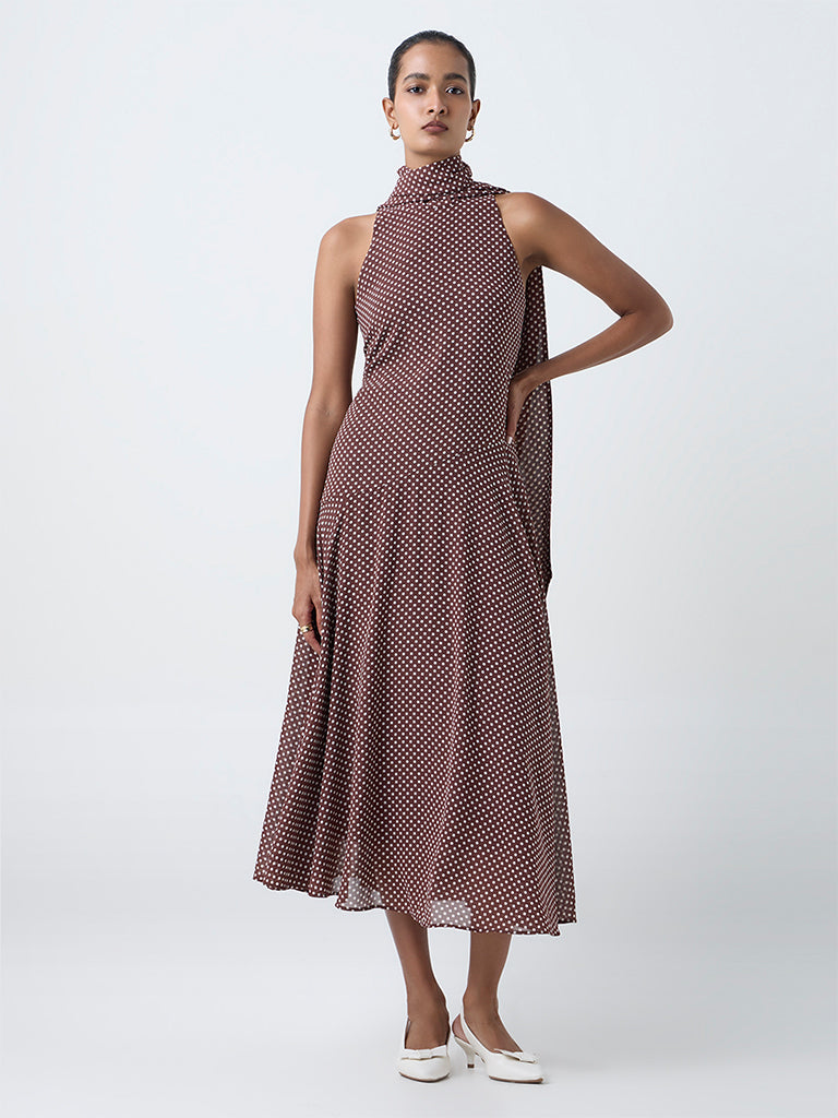 Wardrobe Dark Brown Polka Dot A-Line Dress