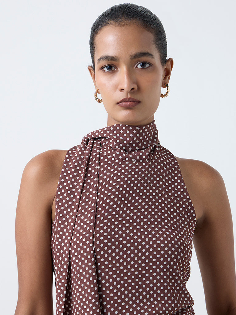 Wardrobe Dark Brown Polka Dot A-Line Dress