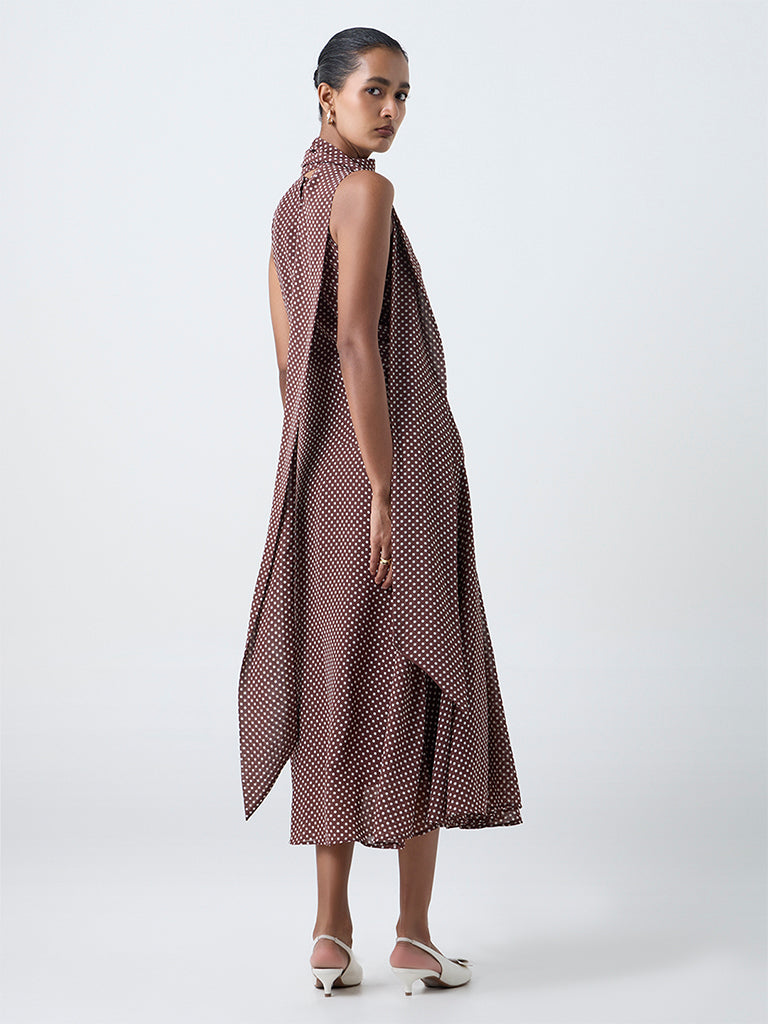 Wardrobe Dark Brown Polka Dot A-Line Dress
