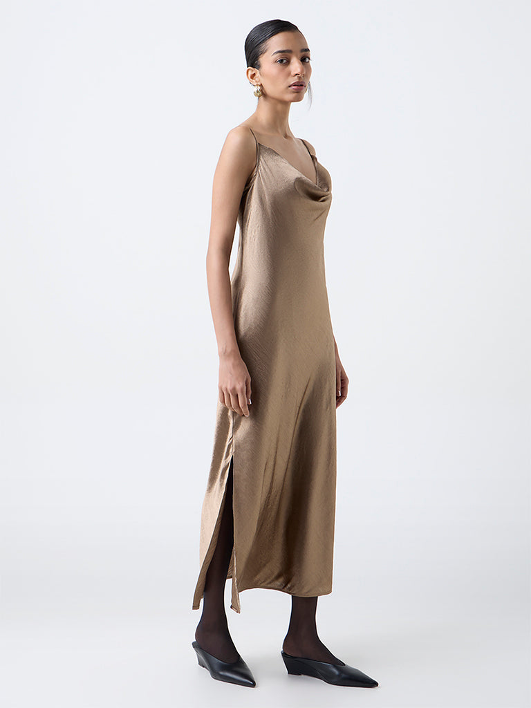 Wardrobe Gold Satin Slip Dress