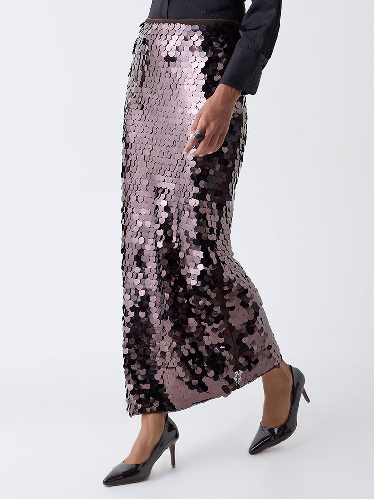 Wardrobe Brown Sequin High-Rise Skirt
