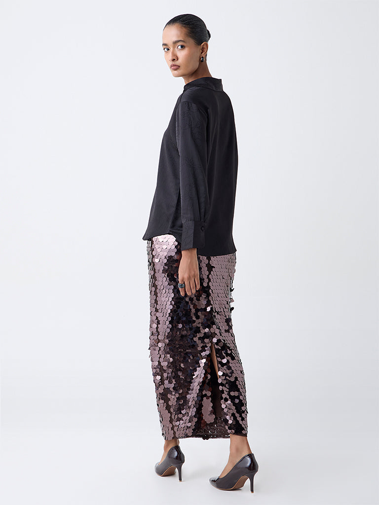 Wardrobe Brown Sequin High-Rise Skirt