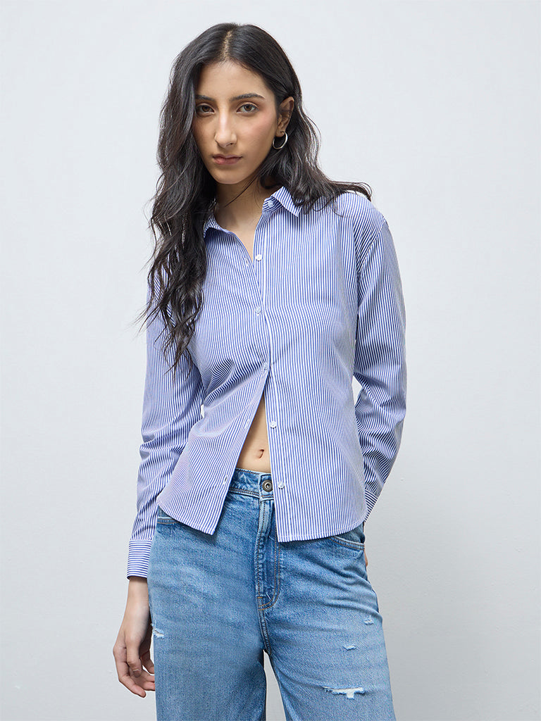 Nuon Blue Striped Cotton Shirt