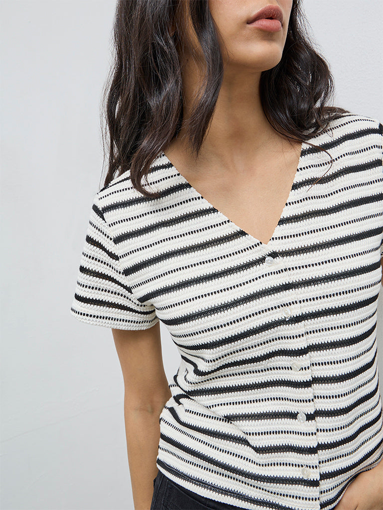 LOV Black Striped Top