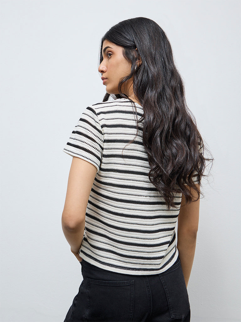 LOV Black Striped Top