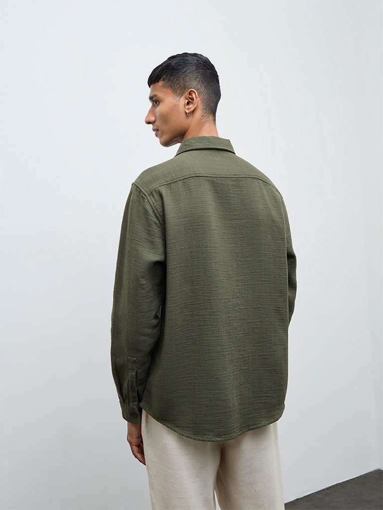 ETA Olive Textured Relaxed-Fit Cotton Shirt