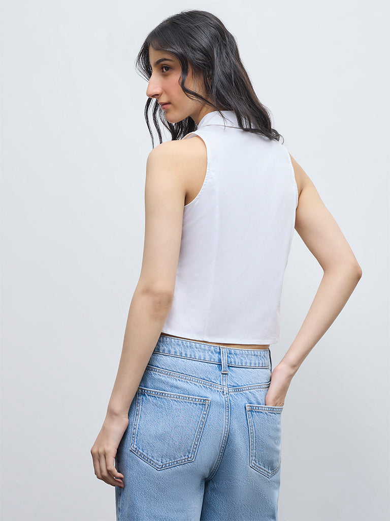 Nuon White Ruched Cotton-Blend Blouse