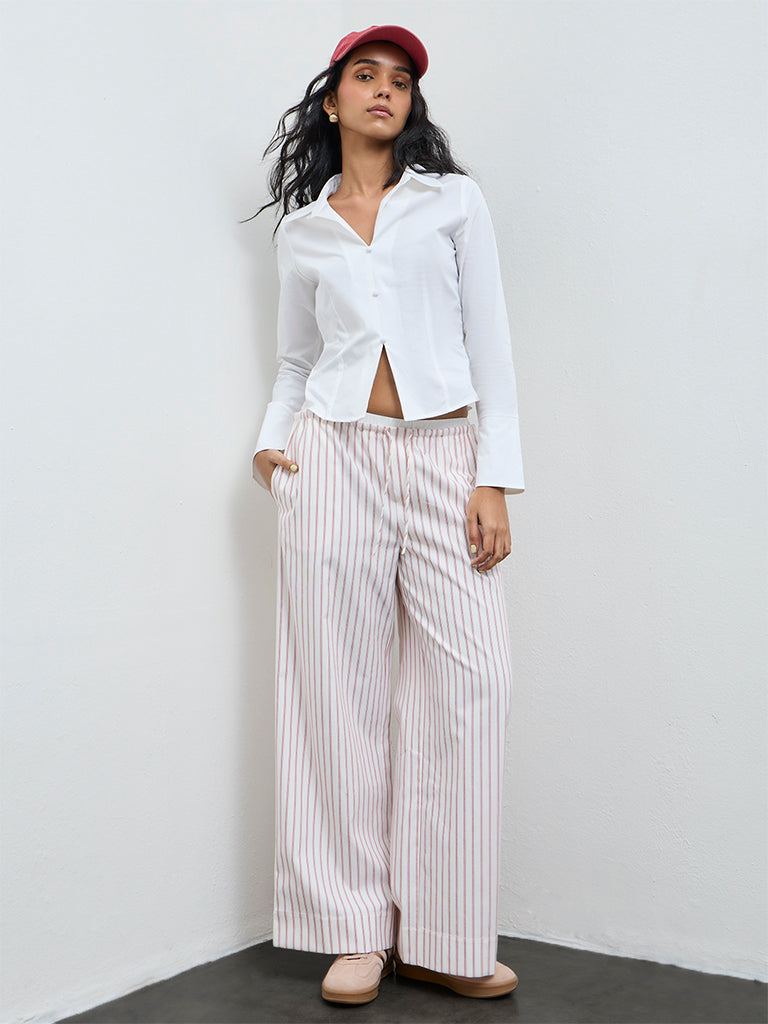 Nuon White Solid Cotton Blouse