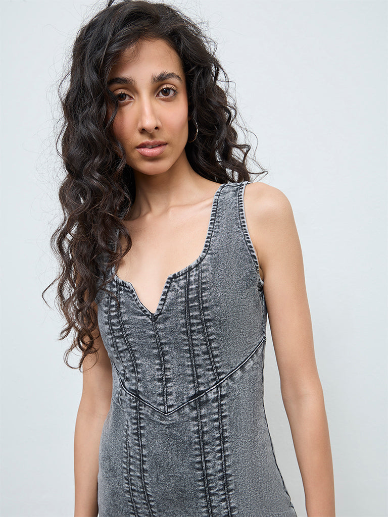 Nuon Grey Faded Denim Bodycon Dress