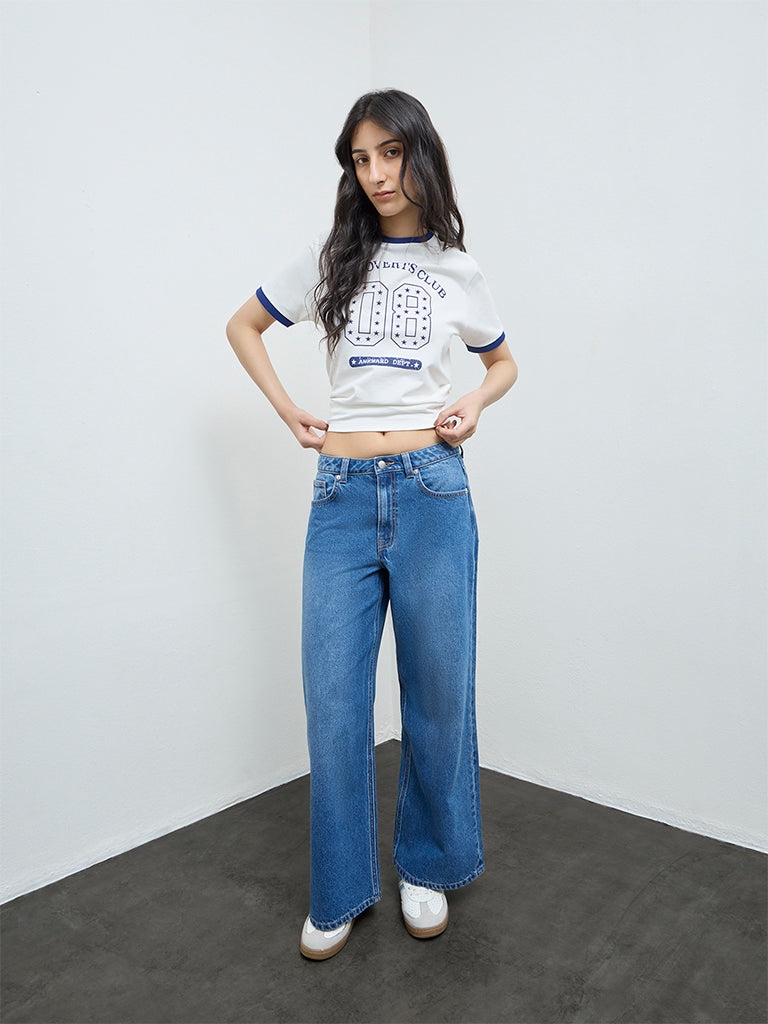 Nuon White Graphic Printed Cotton T-Shirt