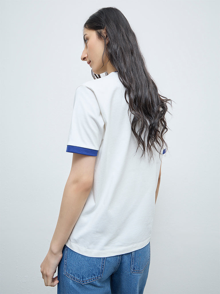 Nuon White Graphic Printed Cotton T-Shirt