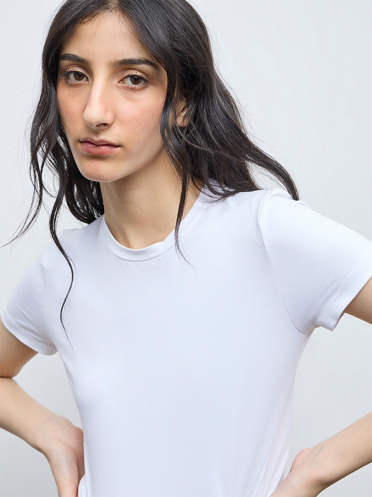 Nuon White Cotton-Blend T-Shirt