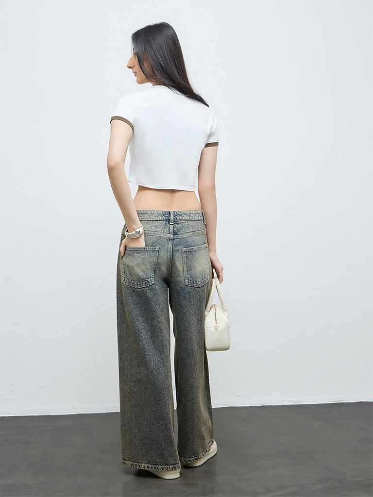 Nuon White Foliage Printed Cotton-Blend T-Shirt