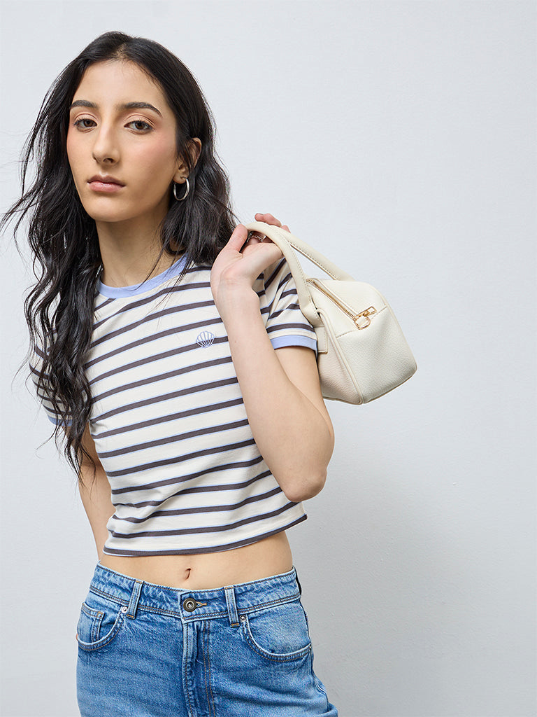 Nuon Cream Striped Cotton-Blend T-Shirt