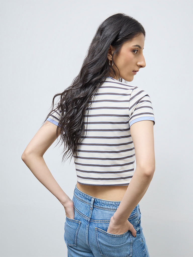 Nuon Cream Striped Cotton-Blend T-Shirt