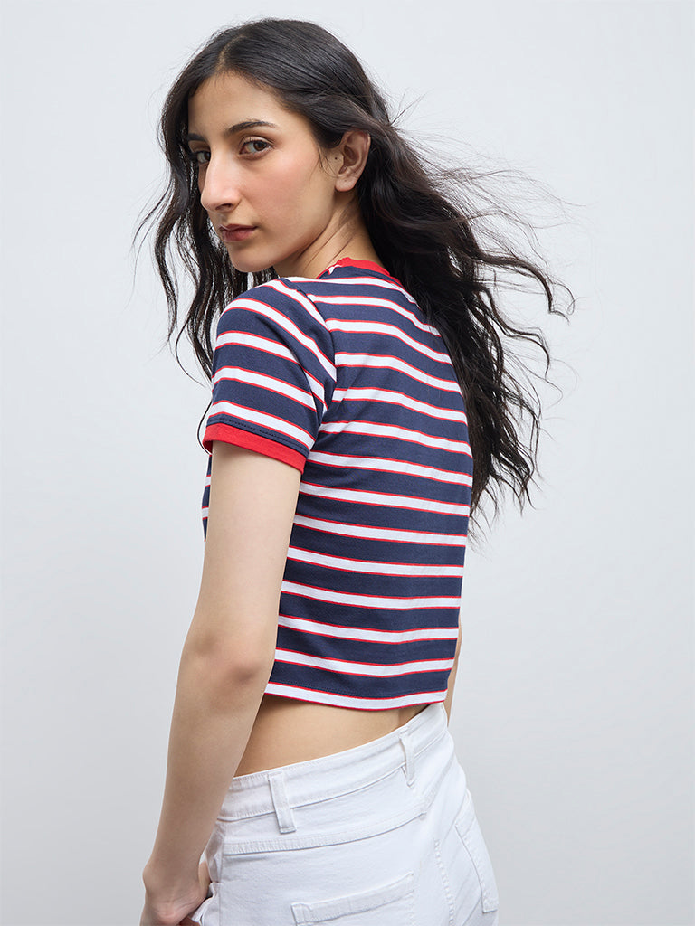 Nuon Navy Stripe Printed Cotton-Blend T-Shirt