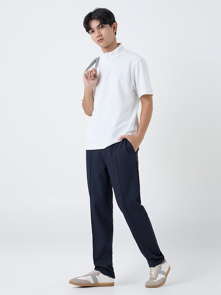 Studiofit White Slim-Fit Quarter-Zip T-Shirt