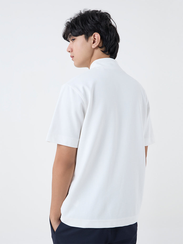 Studiofit White Slim-Fit Quarter-Zip T-Shirt