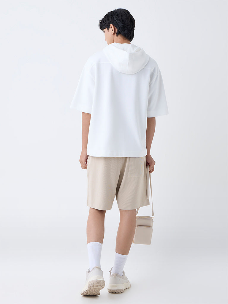 Studiofit White Text Printed Relaxed-Fit Cotton-Blend Sweatshirt