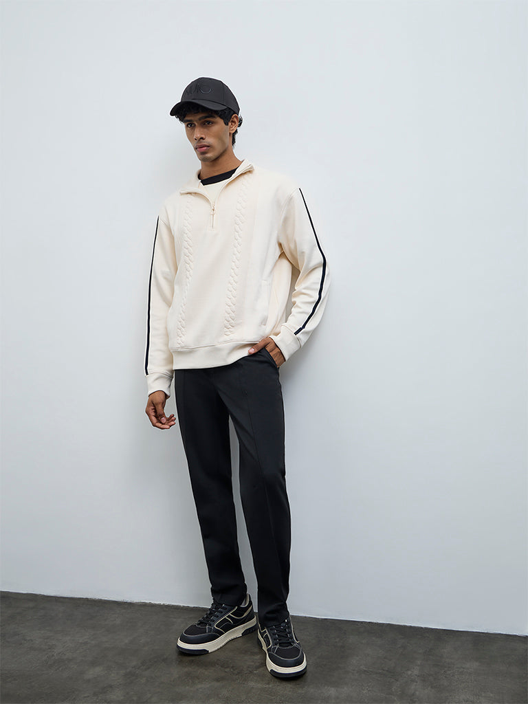 Buy Nuoflexx Off-White Cable-Knit Relaxed-Fit Sweatshirt from Westside