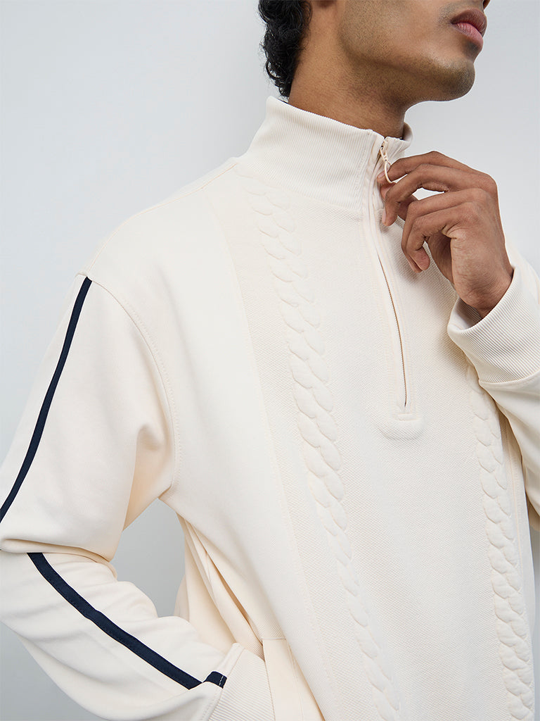 Buy Nuoflexx Off-White Cable-Knit Relaxed-Fit Sweatshirt from Westside