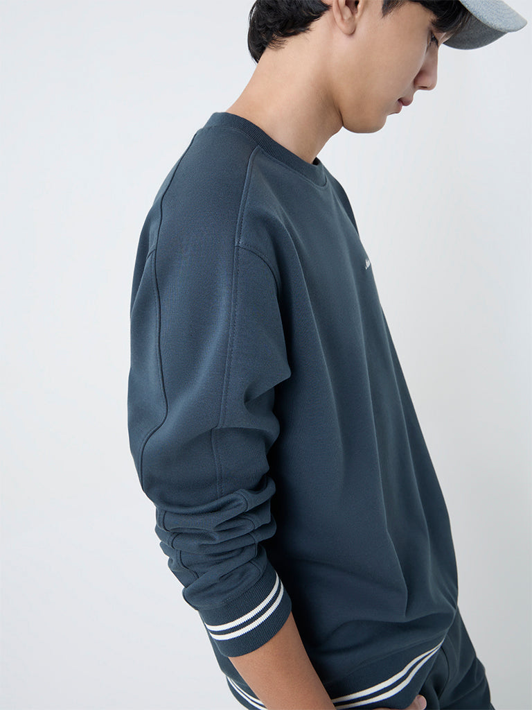Studiofit Dark Teal Text Design Relaxed-Fit Sweatshirt
