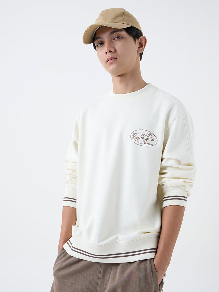 Studiofit Off-White Typographic Relaxed-Fit Sweatshirt