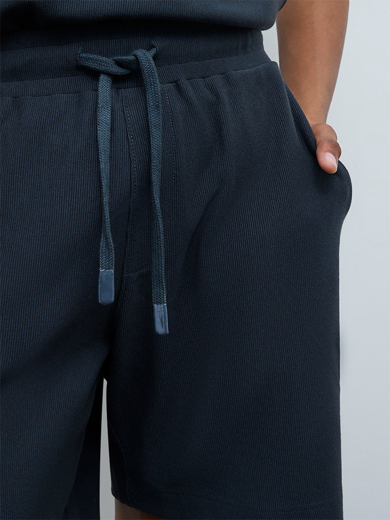 Nuoflexx Teal Relaxed-Fit Mid-Rise Cotton-Blend Shorts