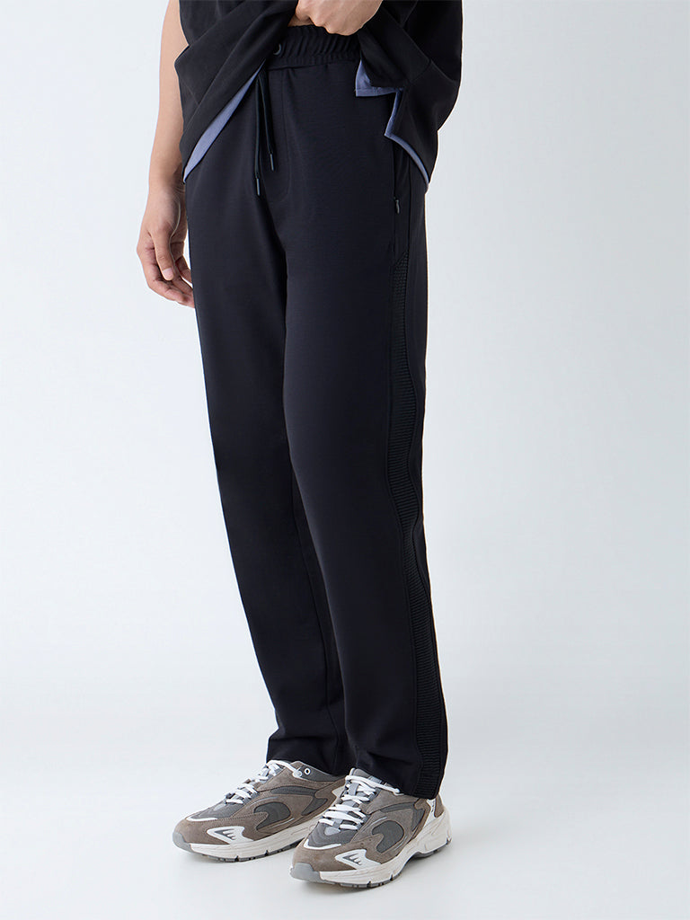 Studiofit Black Relaxed-Fit Mid-Rise Track Pants