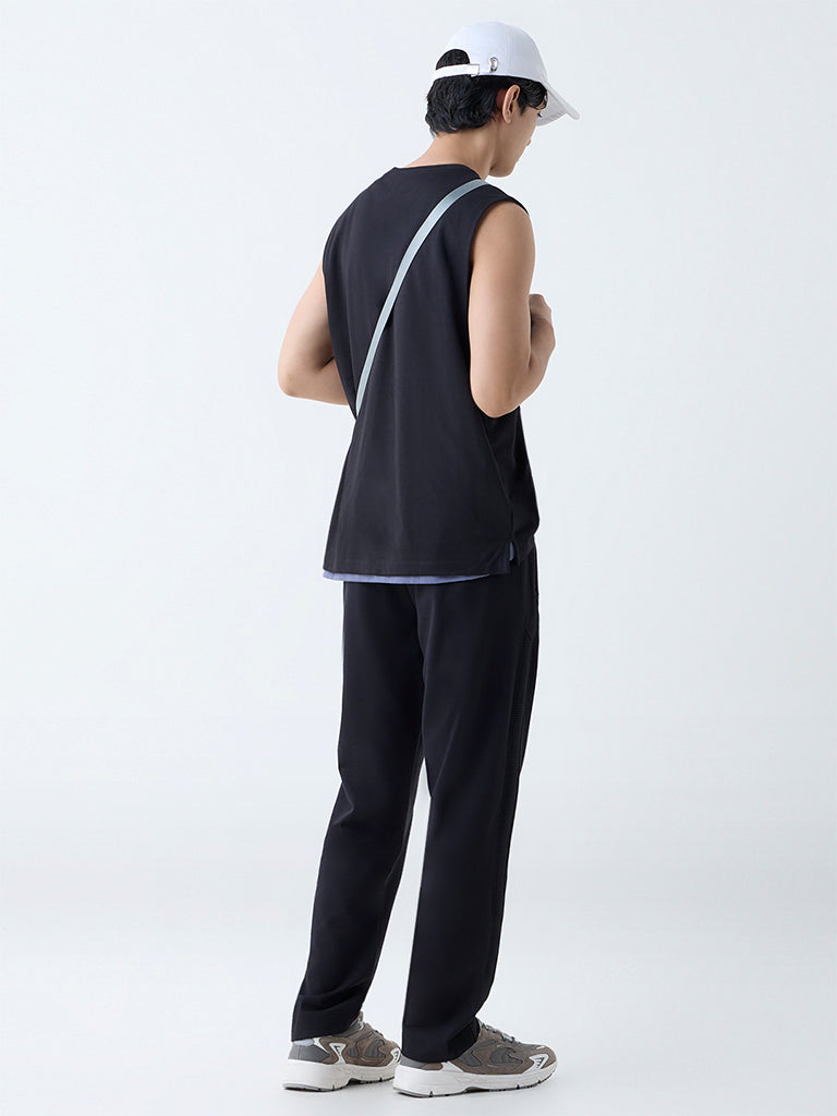 Studiofit Black Relaxed-Fit Mid-Rise Track Pants