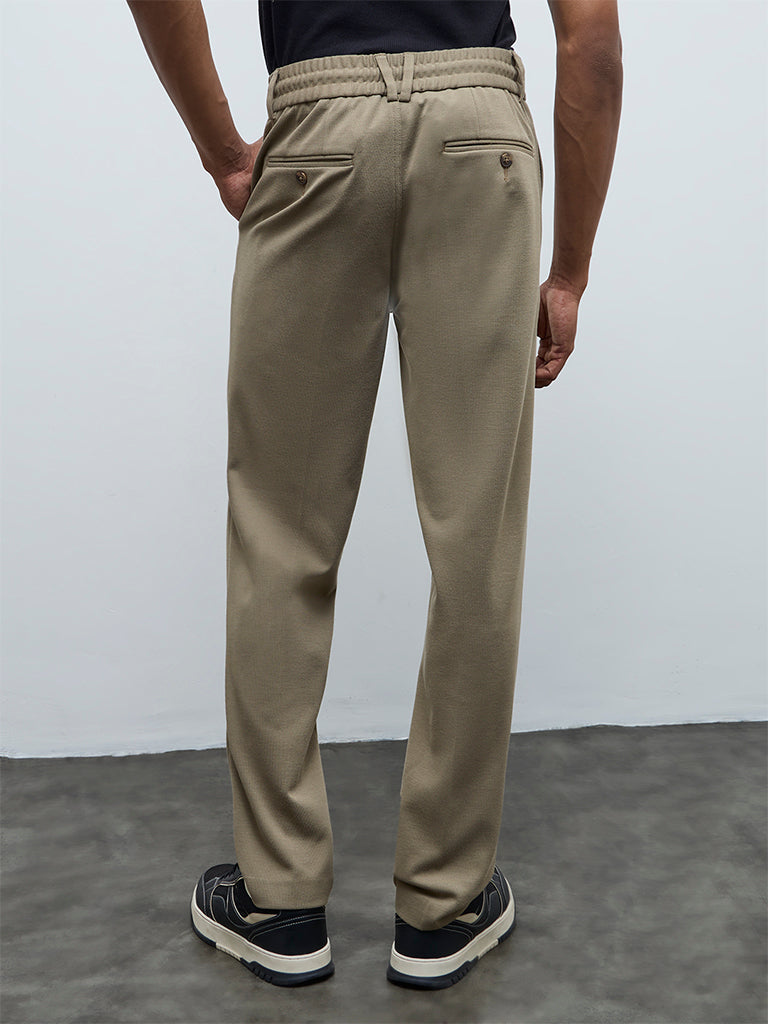 Nuoflexx Taupe Pipeline-Detail Relaxed-Fit Mid-Rise Pants