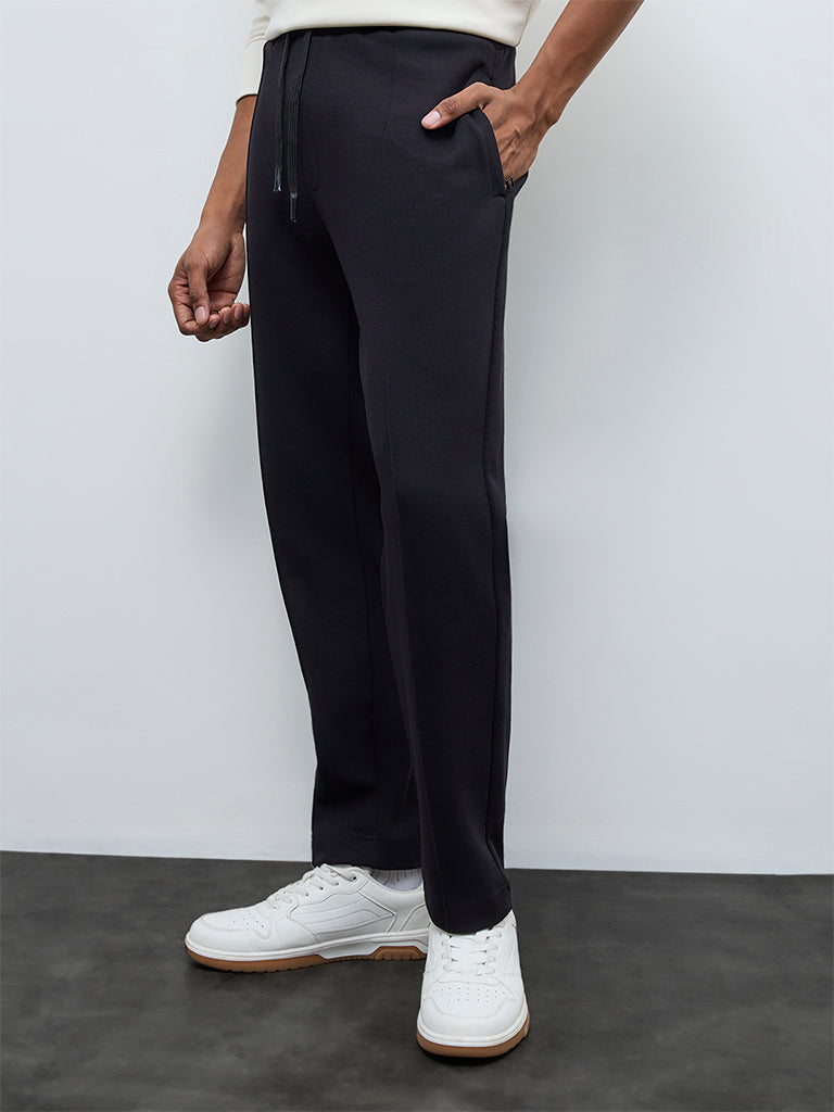 Nuoflexx Black Relaxed-Fit Mid-Rise Cotton-Blend Track Pants