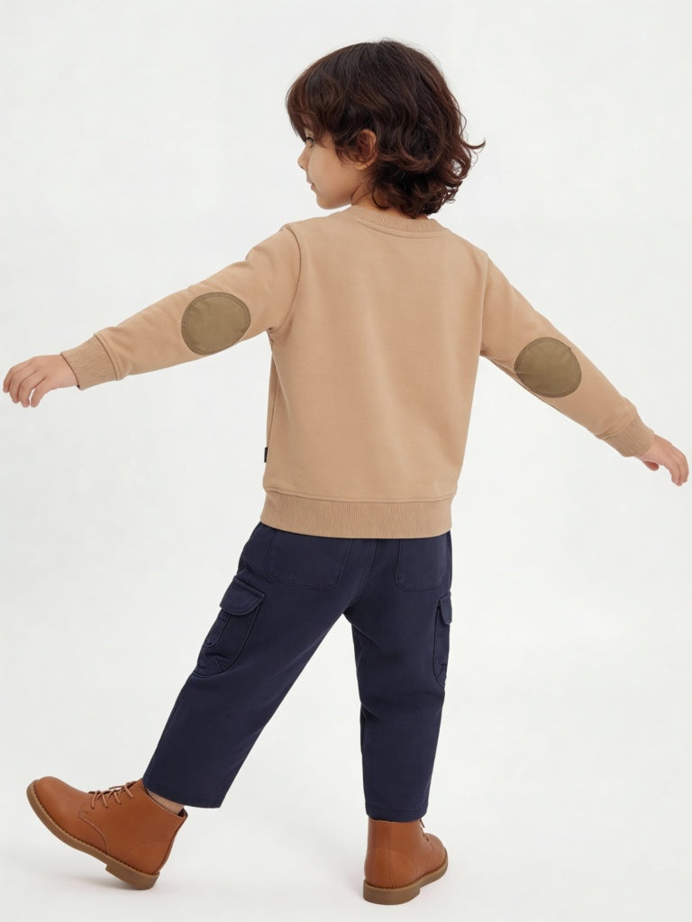 HOP Kids Boys Brown Animal Design Cotton-Blend Sweatshirt