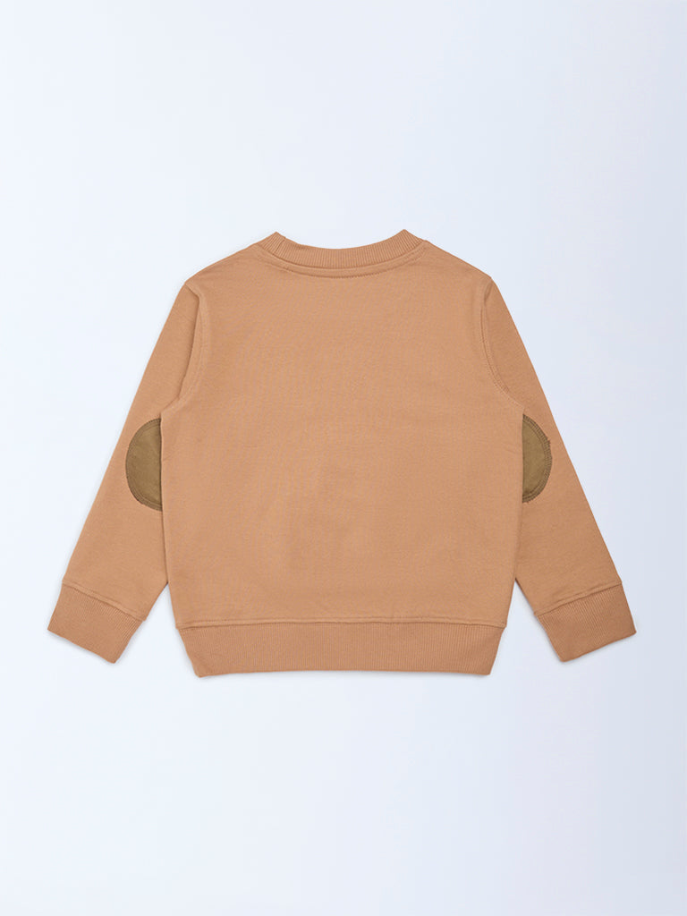 HOP Kids Boys Brown Animal Design Cotton-Blend Sweatshirt