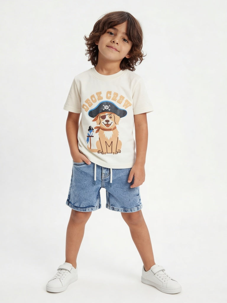 HOP Kids Boys Blue Faded Mid-Rise Denim Shorts