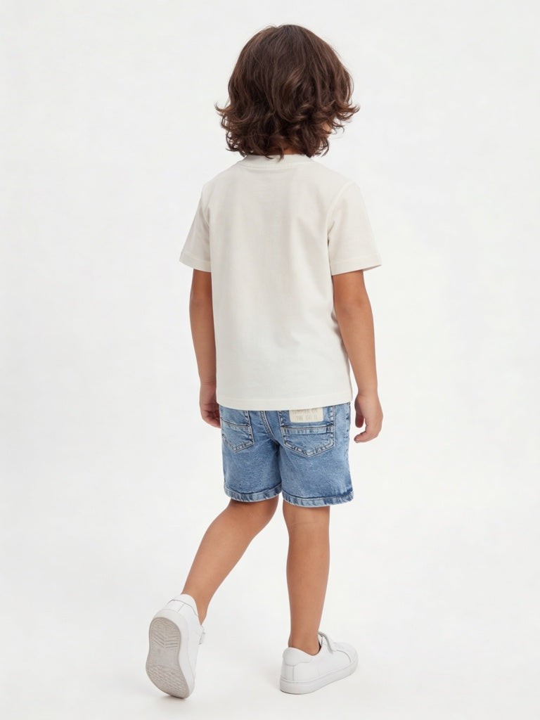 HOP Kids Boys Blue Faded Mid-Rise Denim Shorts