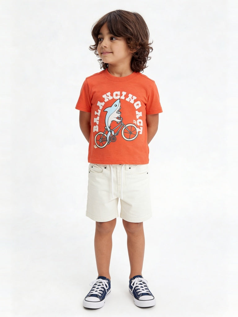 HOP Kids Boys Off-White Mid-Rise Denim Shorts