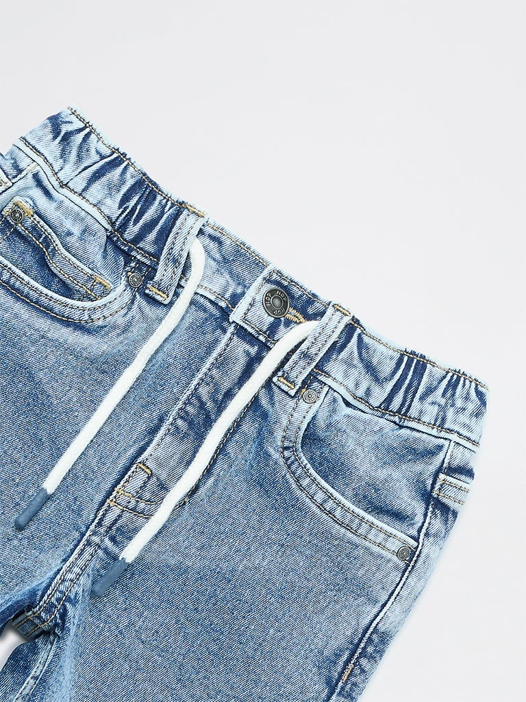 HOP Kids Boys Blue Faded Mid-Rise Denim Shorts